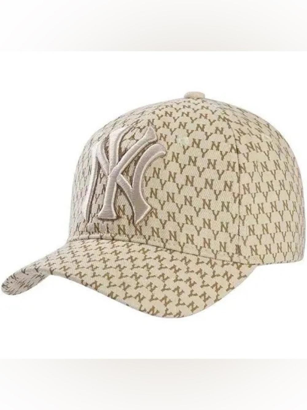 MLB Diamond Structured Ball Cap NY Yankees Monogram, Adjustable Tan Hat Cap